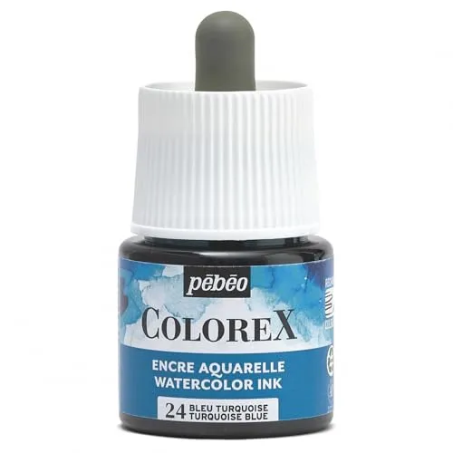 Pébéo - Colorex Tinte 45 ML Türkisblau - Colorex Aquarell Tinte Pébéo - Türkisblau Tinte mit samtigem Finish - Zeichentusche Multi-Tool Alle Medien - 45 ML - Türkisblau