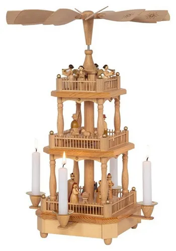 Richard Glaesser Weihnachtspyramide Christi Geburt natur 2-stöckig, 4 eckig, Höhe 45cm, Handwerkskunst original Erzgebirge