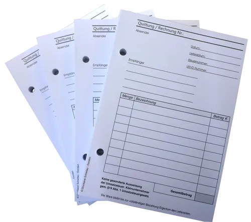 2x RECHNUNGSBLOCK Kleinunternehmer RECHNUNG A6,SD, 2x50 BLATT gelocht (22419)