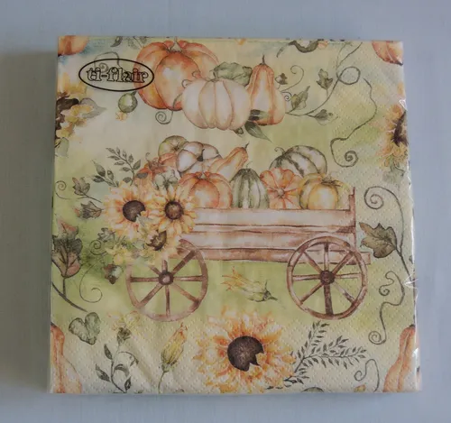 Servietten Wagen voller Kürbisse | Erntedankfest | Thanksgiving | Herbst | Tischdeko | Decoupage | Serviettentechnik 33x33cm 20