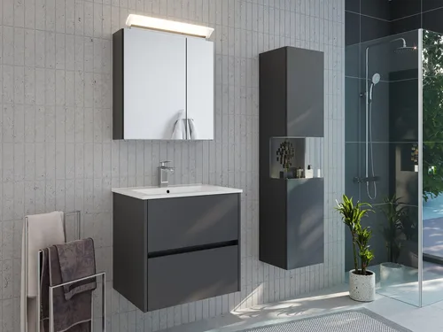 Magnolia Home Badmöbel-Set Taifun 60cm – 3-teilig mit Spiegelschrank & Seitenschrank - Elegantes Badmöbelset in grafit, designed in Deutschland. Hochwertige Oberflächen mit Anti-Fingerprint-Effekt für weniger Pflegeaufwand. Ideal für eine stilvolle Badezimmergestaltung.