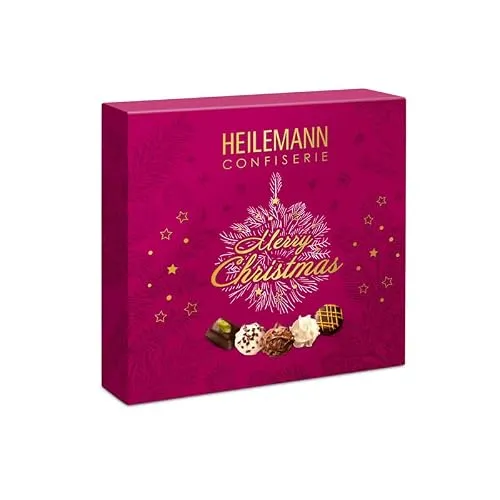 Heilemann Mini Pralinés „Merry Christmas“ – 91 g – Edle Confiserie-Pralinen aus Edelvollmilch- & Edelbitterschokolade – Mit Alkohol – Geschenkidee zu Weihnachten