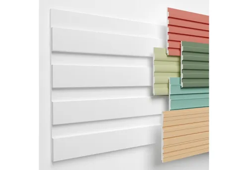 HEXIMO Wanddekoobjekt HLM-1-03 (Lamellenwand (3.67 m) aus XPS - Lamellen Wandpaneele Lamellenverkleidung Akustikpaneele weiß (8 Paneele, HLM-1-03 weiß) Wandplatten wall panels Schaumstoff)