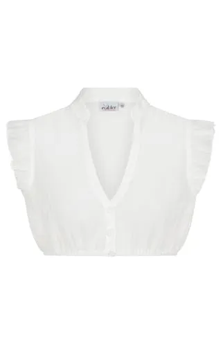 Nübler Dirndlbluse Damen - Elegante Trachtenbluse mit Spitze und V-Ausschnitt - Hochwertige Dirndlbluse für Damen im klassischen bayerischen Stil. Mit elastischem Saum und modischem V-Ausschnitt für idealen Tragekomfort. Perfekt kombinierbar für festliche Anlässe und das Oktoberfest.