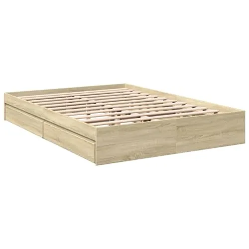 Bettgestell mit Schubladen Sonoma-Eiche 160x200cm - Modernes Bettgestell aus Holzwerkstoff mit praktischen Schubladen für zusätzlichen Stauraum. Ideal für ein ordentliches Schlafzimmer. Matratze nicht enthalten.