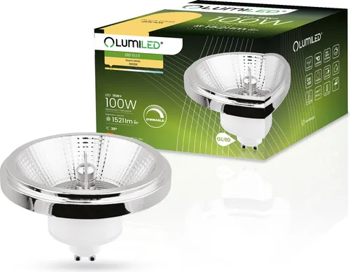 LUMILED LED-Leuchtmittel ES111 GU10 Fassung dimmbar 230V 15W (Entspricht 100 Watt) Warmweiß 3000K 24° Silber 1521 lm dimmbare AR111 Lampen