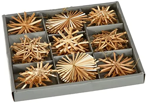 Riffelmacher 75312 - Stroh-Sortiment, Größe je Stern ca. 6 cm, 30 Stück, Baumschmuck, Gesteck, Dekoration, Deko-Hänger, Weihnachten, Advent