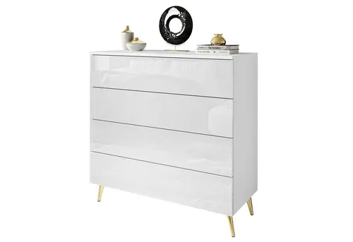 Lookway Kommode AURA 4S mit Push-Open-System, 95 cm in Weiß - Moderne Kommode mit 4 Schubladen und griffloser Öffnung für ein elegantes Design. Ideal für jeden Raum, einfach zu montieren und mit geprüftem Qualitätssiegel.