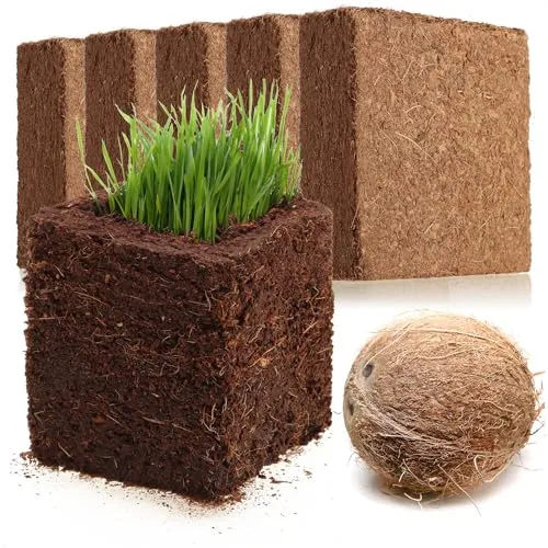 com-four® 5X Kokosanzuchterde - biologisch abbaubare Quell-Kokosscheiben - torffreie Quell-Briketts aus gepresster Kokosfaser - ergibt 5 Liter Blumenerde