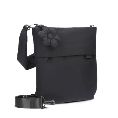 Zwei Damen Puffer Umhängetasche HANNAH HA12 - Stilvolle Schultertasche mit Blumenanhänger - Umhängetasche im Puffer Look aus recyceltem Material, 7 Liter Volumen, wasserabweisend und ideal für modebewusste Frauen, die Stil und Nachhaltigkeit verbinden.