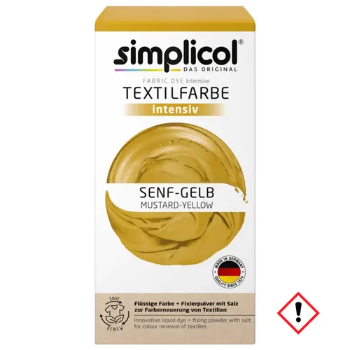 simplicol Textilfarbe intensiv Senf-Gelb - Einfaches Färben in der Waschmaschine - Textilfarben für brillante Ergebnisse: Verleihe Kleidung und Heimtextilien mit der simplicol Textilfarbe in intensivem Senf-Gelb einen leuchtenden Look - einfach in der Waschmaschine anzuwenden!