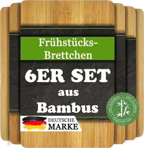 Frühstücksbrettchen 6er Set Bambus Brettchen Schneidebrett Holz Frühstücksbrett