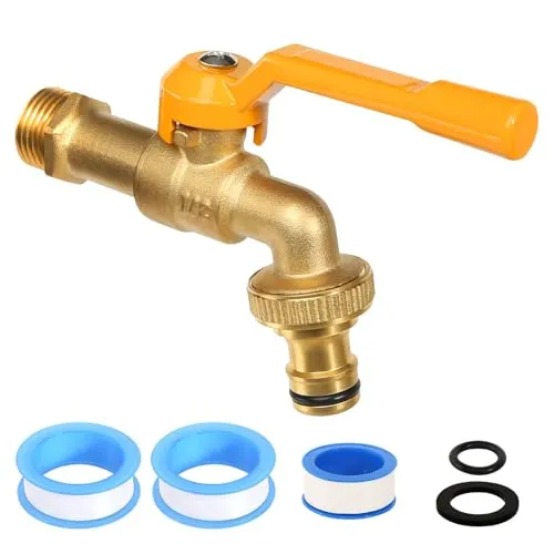 1/2 Zoll Wasserhahn Garten, Messing Kugelhahn Aussen Frostsicher -20℃ Auslaufhahn Hitzebeständig 120℃ Premium Wasserhahn, Außenwasserhahn mit Schlauchanschlüsse für Garten