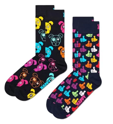 Happy Socks Unisex Socken 2er Pack - Classic Crew, Farbmix Dog - Herrensocken im 2er Pack aus 86% Bio-Baumwolle, ideal für hohen Tragekomfort und stilvolles Auftreten. Jedes Paar in bunten Farben sorgt für gute Laune!