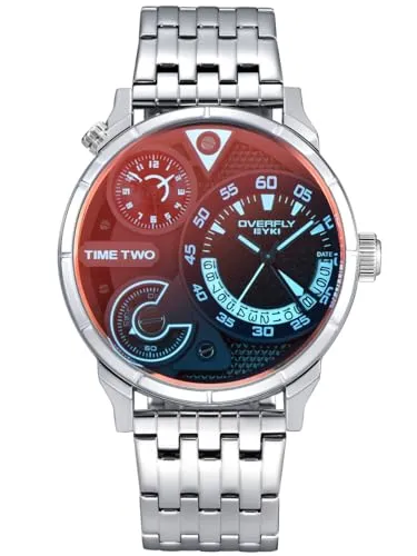 Alienwork Armbanduhr Herren Silber Edelstahl mit Multi-Zeitzonen