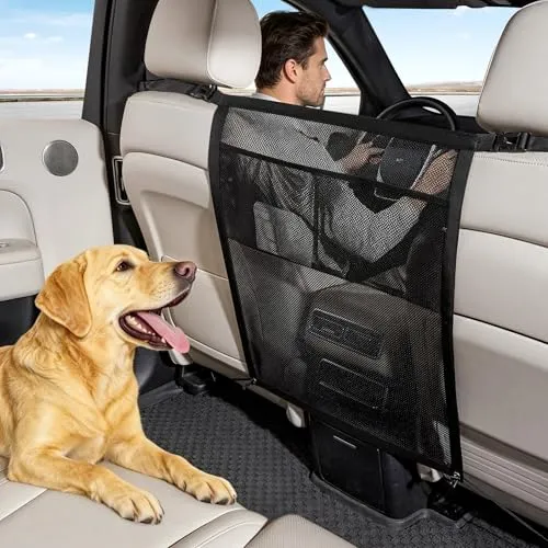 Beojonvy Hundegitter Auto, Hund Auto Rückbank, Hundeschutz Auto Rückbank mit Storage Compartment, Sicherheitsbarriere Gegen Hund aus Rücksitz Universal Fit für Auto, SUV, Vans