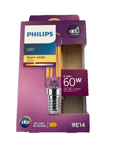 Philips LED Filament T20 Röhre E14 Leuchtmittel 6,5W=60W 806lm Warmweiß Ø20x90mm