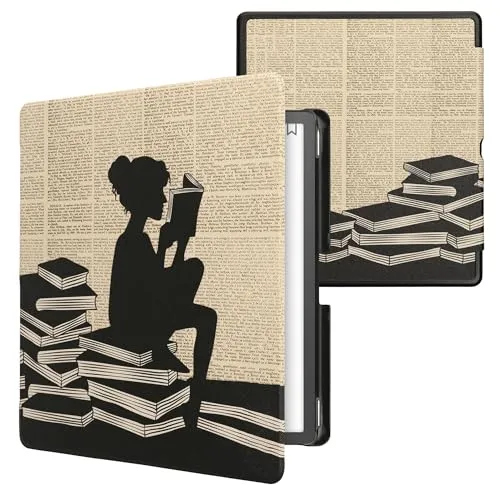 kwmobile Schutzhülle für Amazon Kindle Scribe (2022/2024) Hülle - eReader Flip Case mit Auto Sleep Funktion - Lesende Frau mit Schwarz Beige
