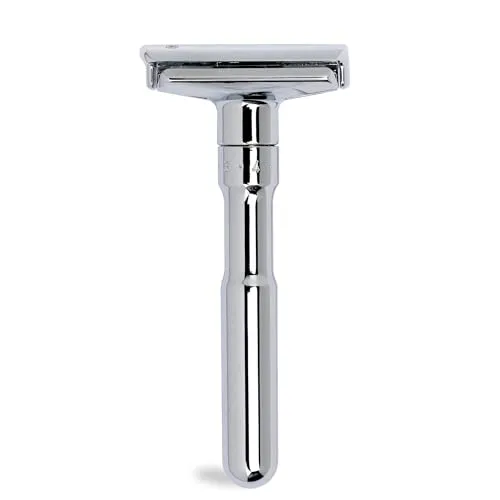 MERKUR Rasierhobel Futur 701 | Designklassiker Glanzchrom | Zweiteiliger Rasierer mit geradem Schnitt | Ideal für Nassrasur | Zinkdruckguss | Messing Griffstück | Made in Germany