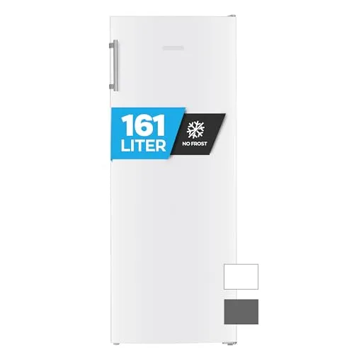 HEINRICHS Gefrierschrank 161L - No-Frost & Super-Freeze - Tiefkühler mit 161L Volumen, No-Frost Schutz und Super-Freeze-Funktion für schnelle Kühlung bis -22°C. Leise mit LED-Display und wechselbarem Türanschlag für flexible Raumnutzung.