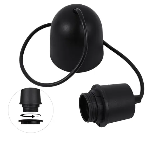 Light-Home Hängelampe Minimalistisch – Hängeleuchte Industrial - Lampenaufhängung ohne Lampenschirm und ohne Glühbirne - Pendelleuchte mit Lampenfassung E27 - Schwarz - Tasse ⌀ 6 cm