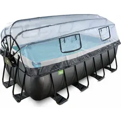 EXIT Swimming Pool Premium 400 x 200 x 122 cm schwarz mit Sonnendach - Swimmingpool mit stabiler schwarzer Pulverbeschichtung und Sandfilterpumpe für sauberes Wasser. Das Sonnendach schützt vor Schmutz und hält die Wassertemperatur angenehm.