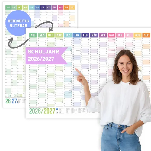 heaven+paper® A1 Schuljahresplaner 2026/2027 Rainbow Querformat
