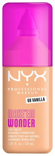 NYX Professional Makeup Make ‘Em Wonder Foundation 08 Vanilla 30 ml - Leichtes mattierendes Make-up für einen makellosen Teint. Die Foundation sorgt für ein gleichmäßiges Hautbild und ist wasserfest. Ideal für jeden Anlass, von natürlich bis glamours.