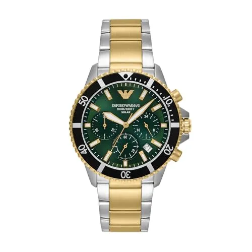 Emporio Armani AR11695 WORLD EXPLORER Chronograph Uhr - Armbanduhren mit Solar- und Chronographenwerk, wasserdicht bis 10 ATM und stilvollem bicolor Edelstahlarmband, perfekt für sportliche Eleganz.