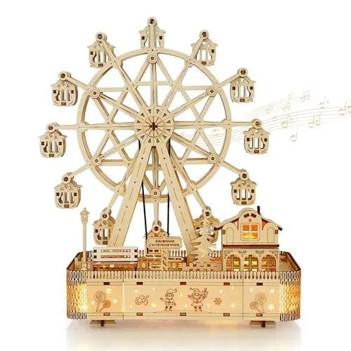 Cuteefun Holzmodelle Bausätze Erwachsene, Riesenrad mit Musik, Hölzerne Mechanische 3D Puzzle, Baukasten Holz, Geschenkideen für Jungen Mädchen Teenager Männer und Frauen