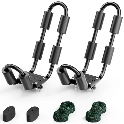 Wiltec Dachträger 2er Set für Boot und Kajak - Kajakfahren - Robuster J-Bar Kajakhalter mit einfacher Montage und sicherem Transport dank Schaumstoffpolsterung und Befestigungsbändern für maximale Sicherheit.