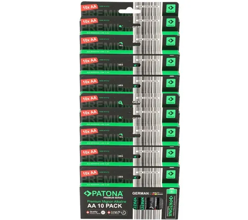 Patona Premium 100x AA Batterien – Zuverlässige Energie für alle Anwendungen - 100x AA Mignon Alkaline Batterien – Hohe Leistung und lange Laufzeit für Digitalkameras, Spielzeuge und mehr. Auslaufsicher und ideal für den täglichen Einsatz.
