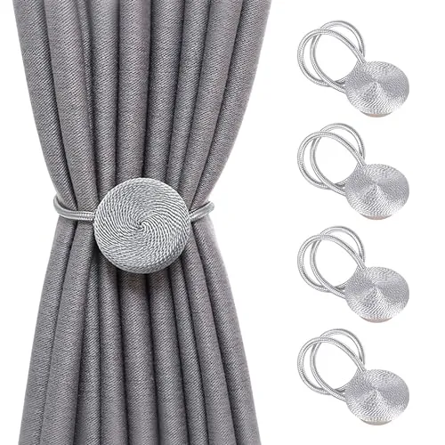 SPDYCESS 4 Stück Magnetische Vorhang Raffhalter, Raffhalter für Vorhänge Gardinenhalter Vorhanghalter Vorhang Seil Vorhänge Schnallen für Haus Cafe Büro(Grau)