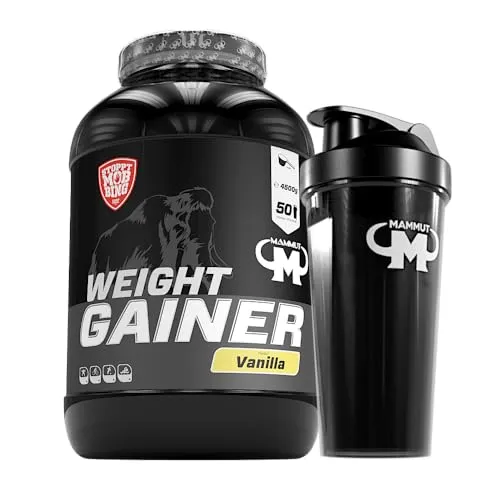 Mammut Nutrition Weight Gainer Shake Crash 5000 Vanille – 4,5kg Massgainer für Hardgainer - KALORIENREICHE FORMEL – 860 kcal pro Portion unterstützen den Muskelaufbau, ideal für Hardgainer. Mit hochwertigen Inhaltsstoffen für optimale Energieversorgung vor und nach dem Training. Einfach zu mischen für eine schnelle Zunahme.