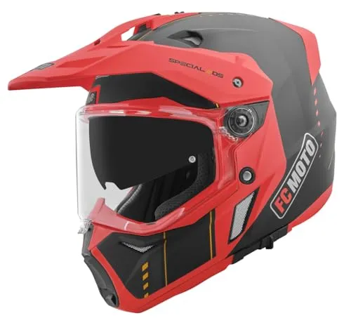FC-Moto Merkur Pro Air Enduro Helm, schwarz-rot - Größe M für Männer - Motorradhelm mit kratzfestem Visier und Vorbereitung für Pinlockscheibe, ideal für Enduro-Fahrer und optimale Sicherheit.