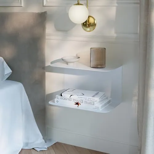 [en.casa] Nachttisch hängend Notodden – Moderner Wandregal für Schlafzimmer - Schwebender Nachttisch mit zwei Ablageebenen für Bücher und Dekoration. Passt ideal in kleine Räume und sorgt für eine elegante Optik. Flexibel montierbar, um den individuellen Bedürfnissen gerecht zu werden.