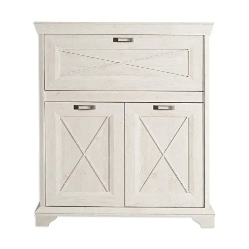 Mid.you Highboard in Weiß, 3 Fächer, 143 cm hoch - Stylisches Highboard in Weiß mit nostalgischem Shabby Chic Flair. Bietet praktischen Stauraum und ist ideal für Ihr Wohnzimmer. Kombinierbar mit Beimöbeln und umfangreichem Zubehör.