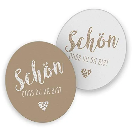 itenga 40x Bierdeckel Untersetzer Schön DASS du da bist rund 10,7 cm Tischdeko für Veranstaltung Gäste Feier (Latte Macchiato)