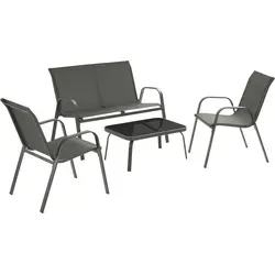 TecTake Sitzgruppe Nora für 4 Personen - anthrazit - Garten-Lounge-Set aus strapazierfähigem Textilene-Gewebe, ideal für entspannte Stunden im Freien. Platz für bis zu 4 Personen und mit stabilen Stahlgestellen für höchste Langlebigkeit.