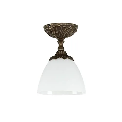 Licht-Erlebnisse Premium Deckenlampe BEATRICE aus Echt-Messing - Elegante Deckenleuchte im Jugendstil, handgearbeitet aus echtem Messing mit einem gemusterten Glasschirm. Ideal für Wohnzimmer, Flur oder Schlafzimmer.