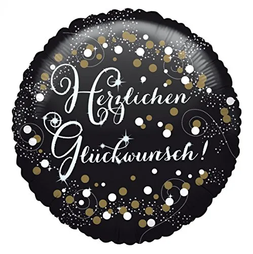 Amscan 3771401 - Standard Folienballon Herzlichen Glückwunsch, Durchmesser 43 cm, Heliumballon, Geburtstag, Gold