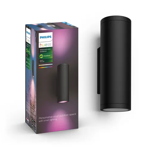 Philips Hue LED-Außenwandleuchte Appear - 600 lm Schwarz, smarte Steuerung per App und Sprachbefehl, ideal für stimmungsvolle Außenbeleuchtung