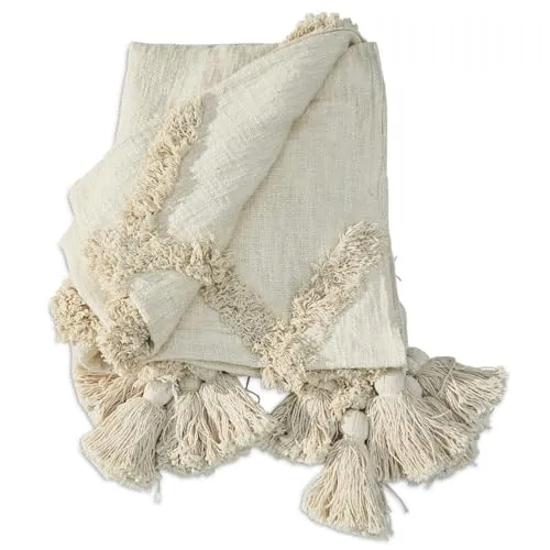 Loberon Plaid Linares, Ethno-Flair mit Quasten in beige von LOBERON