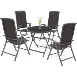 BRUBAKER Garten Sitzgruppe Milano - 1 runder Klapptisch 70 cm Ø mit 4 Hochlehner-Stühlen - Genießen Sie entspannte Stunden im Freien mit der BRUBAKER Milano Sitzgruppe. Der wetterfeste Klapptisch und die ergonomischen Stühle bieten Komfort und Stil für Terrasse oder Balkon.