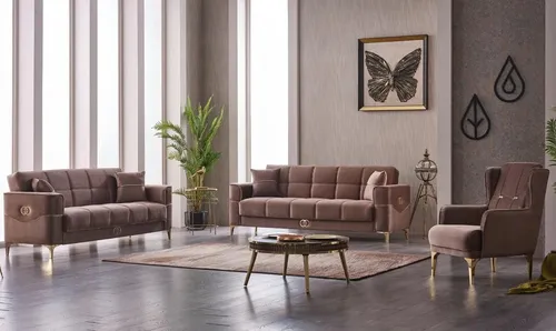 Dreisitzer Sofa Polstersofa Braun – Modernes Stoffsofa für Ihr Wohnzimmer - Elegante Couchgarnitur in Braun, aus hochwertigem Polyester. Mit Platz für mehr als 6 Personen, ideal für gesellige Abende. Stilvolles Design mit goldfarbenem Rahmen und mittlerem Härtegrad.