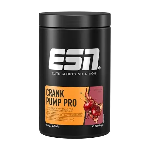 ESN Crank Pump Pro - Pre Workout Booster Cherry Cola, 450 g - Aminosäure L-Citrullin, stimulanzienfreier Pre Workout Booster für extra Energie und Fokus, vegan und in erfrischendem Cherry Cola Geschmack.