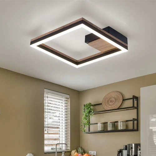 LED Deckenleuchte Holz Wohnzimmerleuchte schwarz 12W - Lampen, stilvolle Deckenleuchte mit elegantem Design aus Metall und MDF, erzeugt warmes Licht (3000K) für eine gemütliche Atmosphäre.