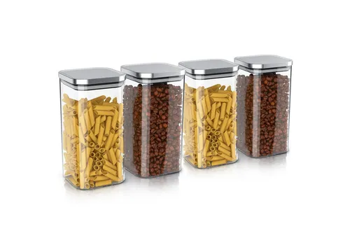 Arendo Vorratsgläser 4er Set – Hitzebeständige Glasbehälter mit Edelstahldeckel - Praktisches 4er Set aus robustem Borosilikatglas für die moderne Küche. Ideal zur luftdichten Aufbewahrung von Lebensmitteln, hitzebeständig bis 400 °C und spülmaschinengeeignet. Perfekt für Frische und Ordnung!