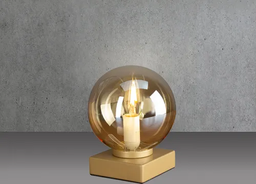 LED Tischlampe Messing mit Rauchglas Kugel in gold von Meine Wunschleuchte