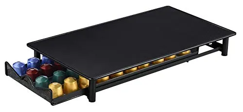 Exzact Schubladen für Kapseln kompatibel für Nespresso/ Kaffeekapsel-Speicher-Fach und Maschinen-Standplatz 2-in-1, Kapazität 40 Pods